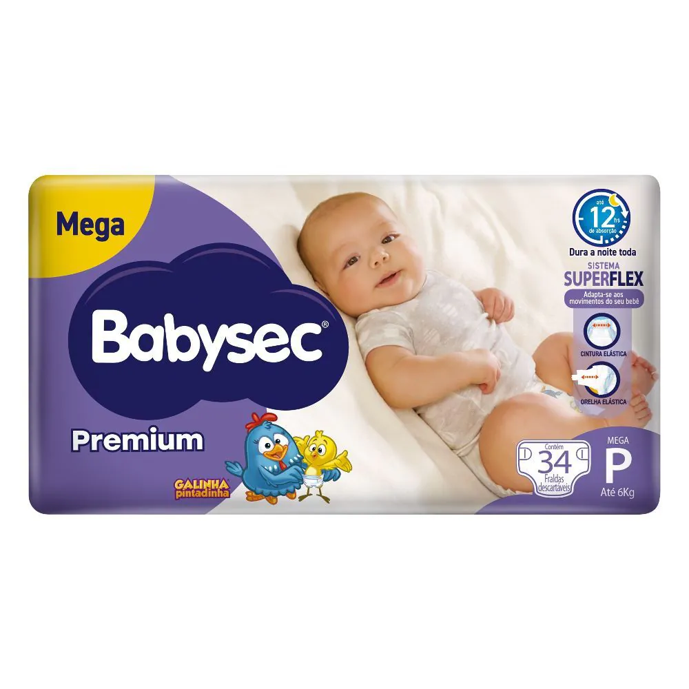 Fralda Babysec Premium Galinha Pintadinha Mega P - 34 Unidades