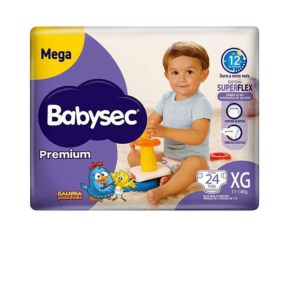 Fralda Babysec Premium Galinha Pintadinha Mega Xg - 24 Unidades