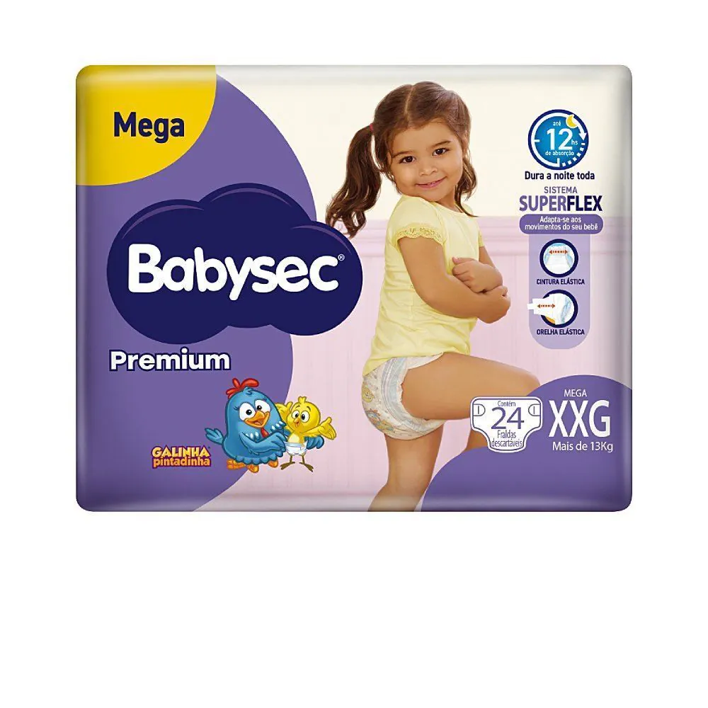 Fralda Babysec Premium Galinha Pintadinha Mega Xxg - 24 Unidades