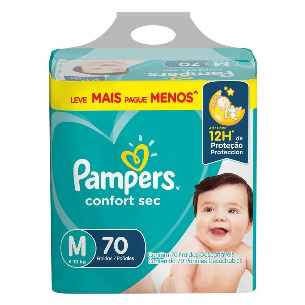Fralda Pampers Confort Sec Fortbag Tam.M 6 a 10Kg - 70 unidades