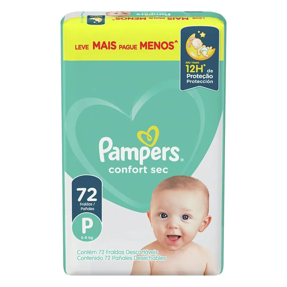 Fralda Pampers Confort Sec Fortbag Tam.P 5 a 8Kg - 72 unidades