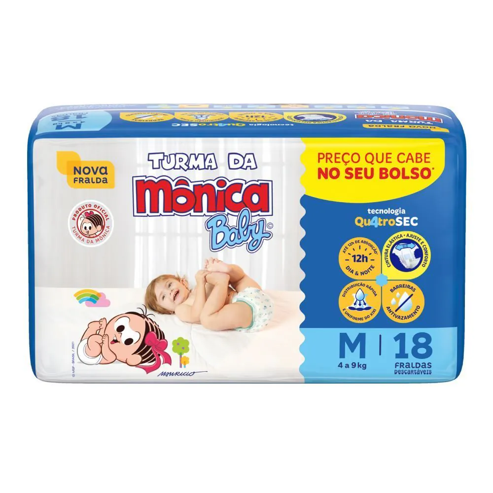 Fraldas Descartáveis Turma da Mônica M - 18 Unidades
