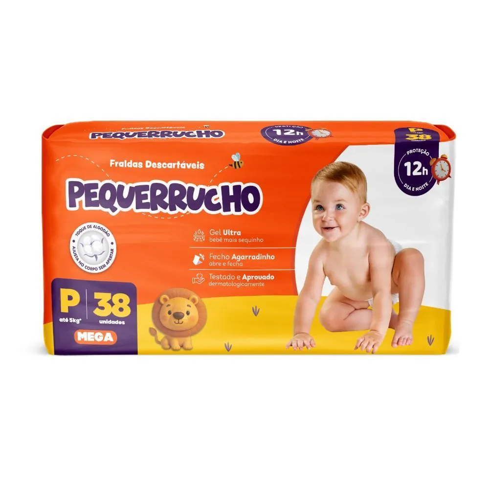 Fraldas Descartavéis Pequerrucho Baby Mega P - 38 Unidades