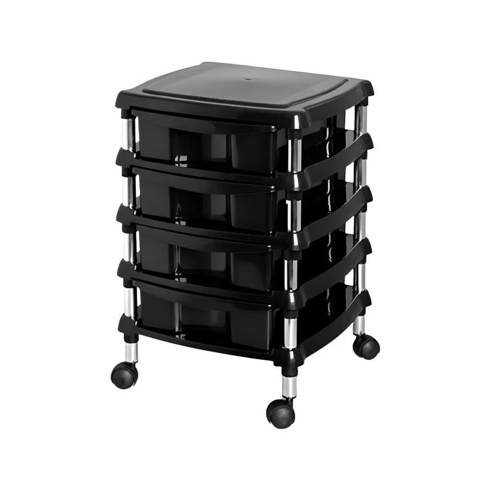 Gaveteiro Organizador com Rodízios 4 Gavetas Niquelart - Preto