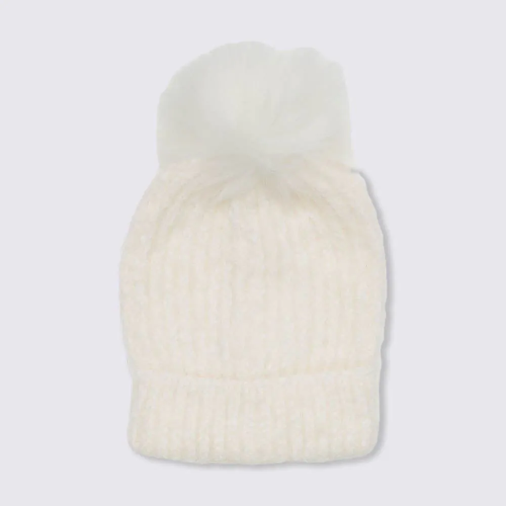 Gorro Tamanho Único Tricot Canelado com Pompom Patrícia Foster - Off White U