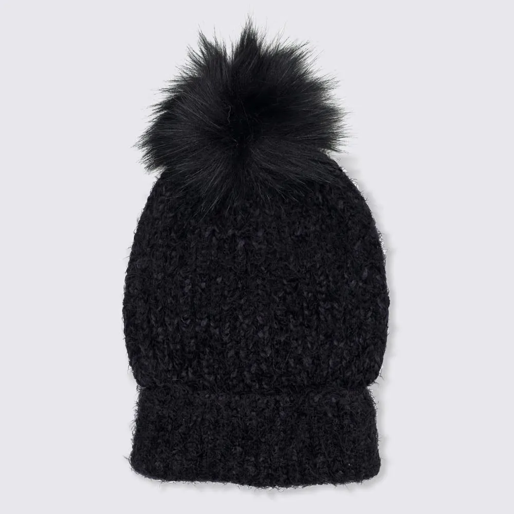 Gorro Tamanho Único Tricot Canelado com Pompom Patrícia Foster - Preto U