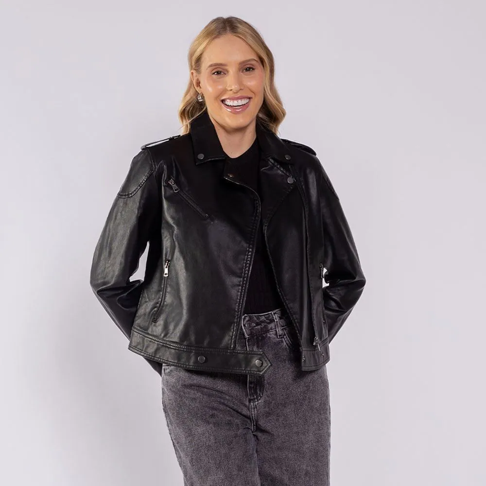 Jaqueta Biker Feminina em PU Patricia Foster Preto
