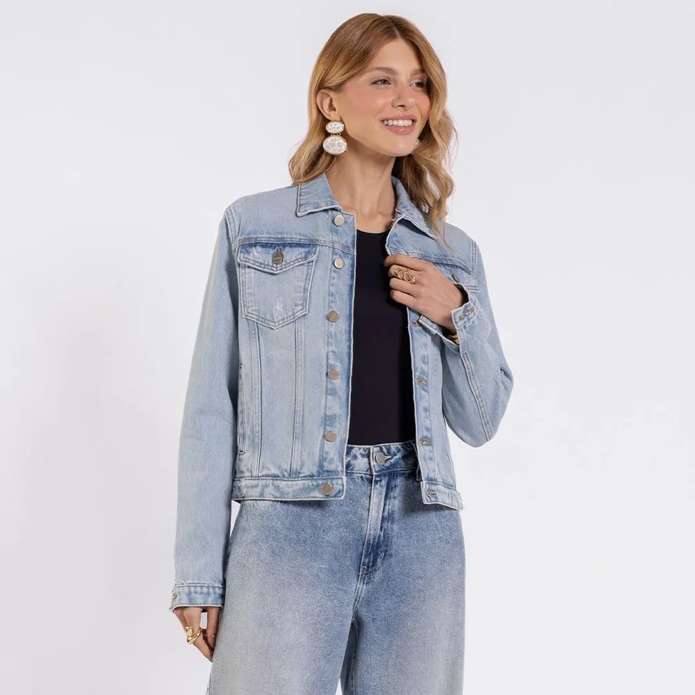 Jaqueta Jeans Feminina Boby Blues Azul Claro