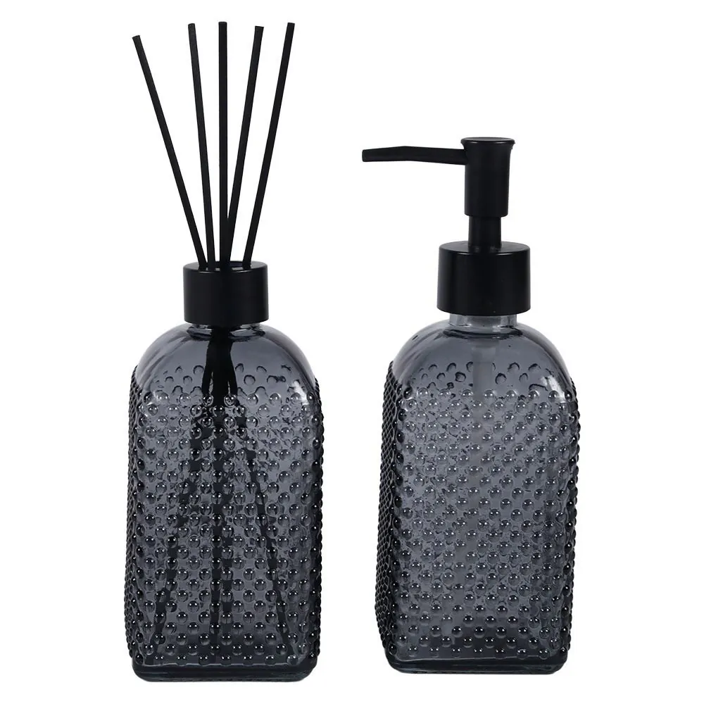 Jogo de Porta Sabonete e Difusor em Vidro 400Ml Uz - Preto