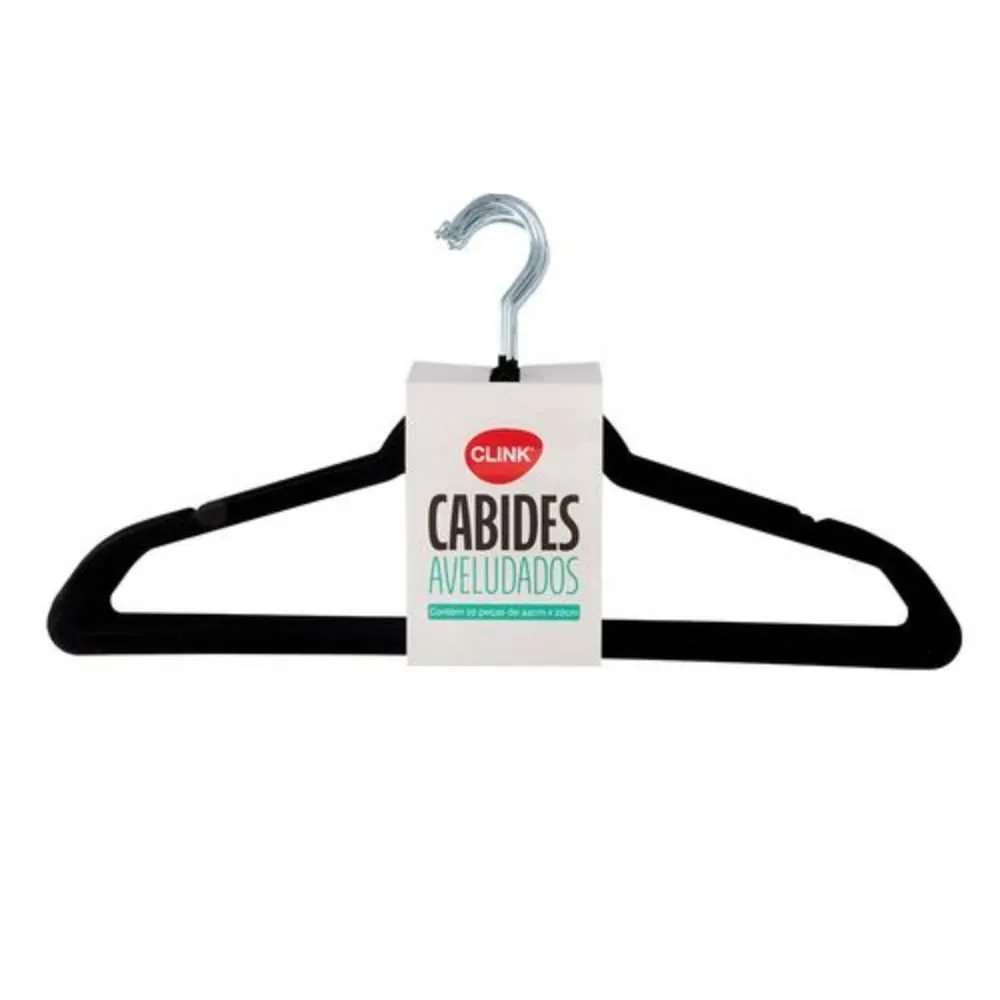 Jogo de Cabides Aveludado 10 Peças Clink - Preto