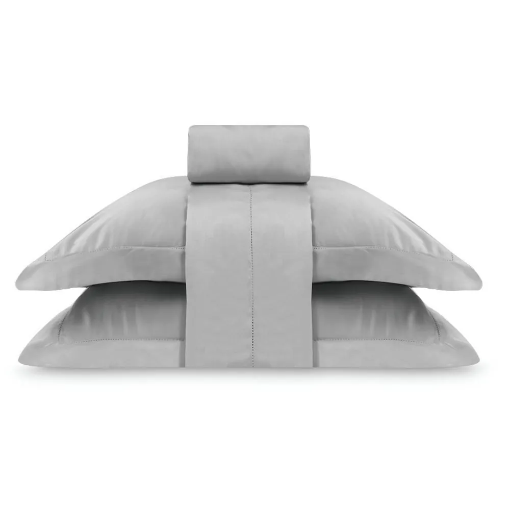Jogo de Cama Casal 300 Fios Ponto Ajour Buona Fortuna - Prata