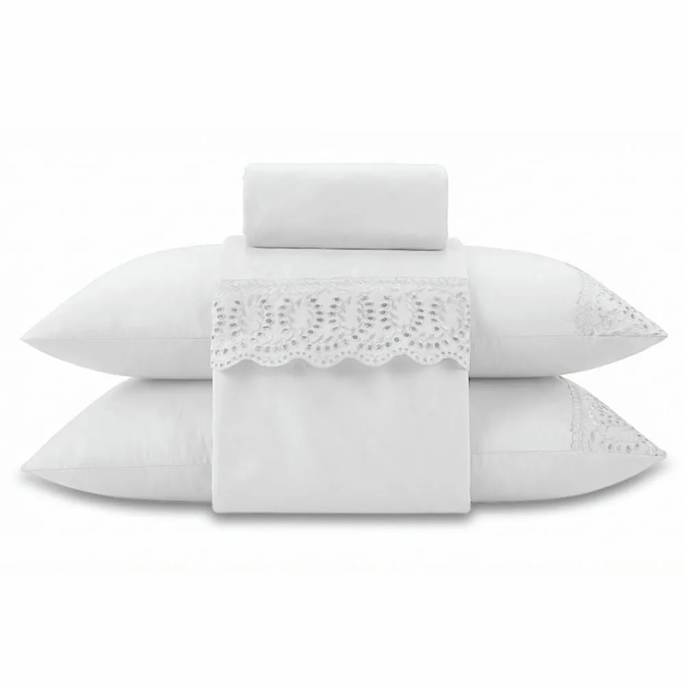 Jogo de Cama Imperial Casal com Renda 4 pçs - Branco