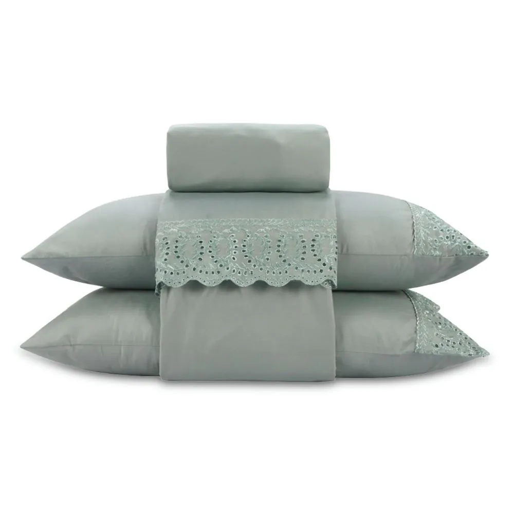 Jogo de Cama Imperial Casal com Renda 4 pçs - Verde