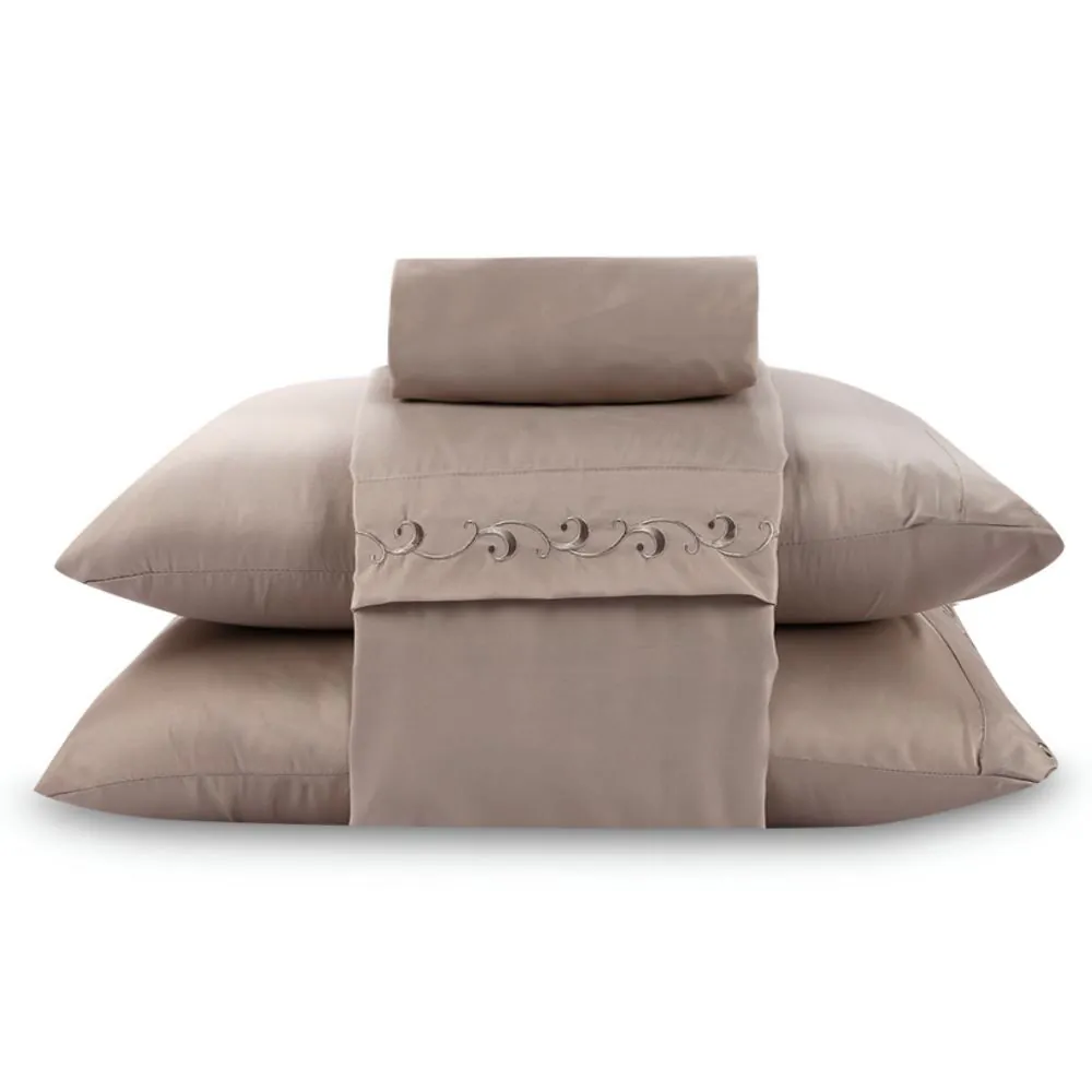 Jogo de Cama Casal Imperial Bordado 4 pçs - Bege