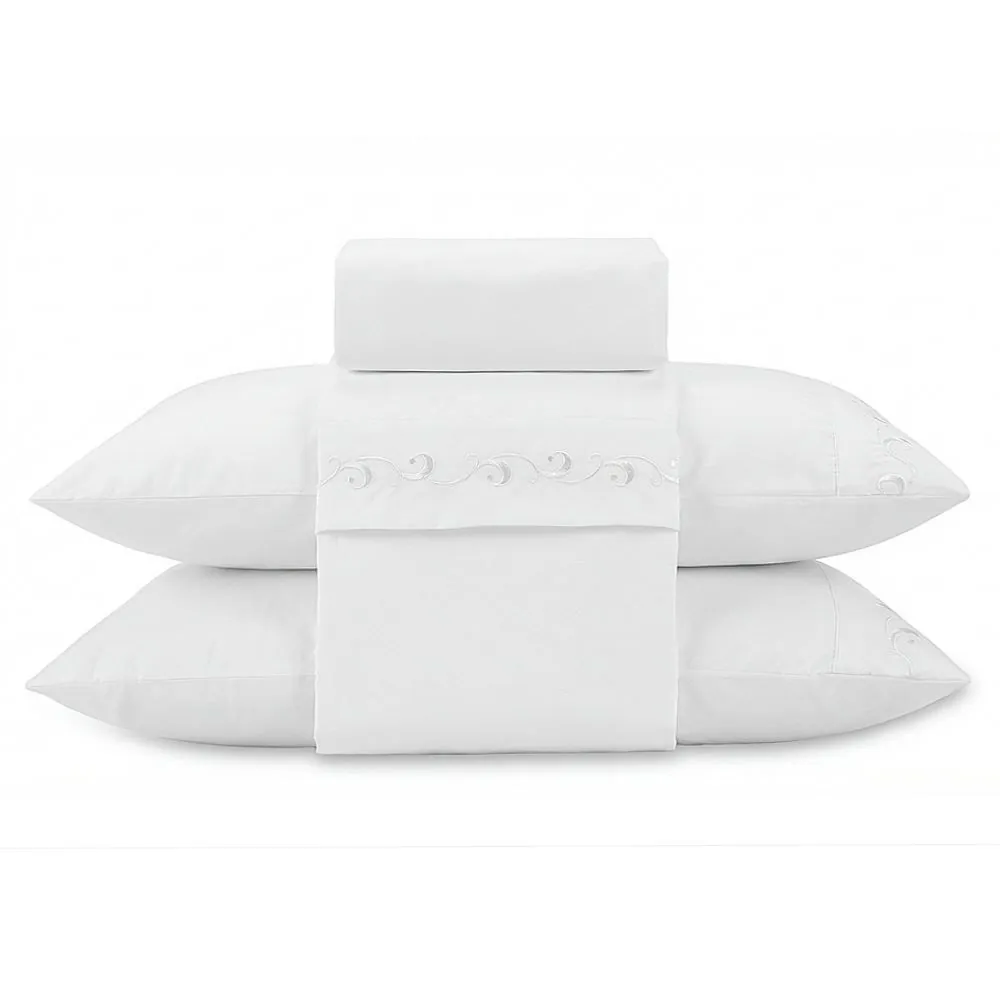 Jogo de Cama Casal Imperial Bordado 4 pçs - Branco