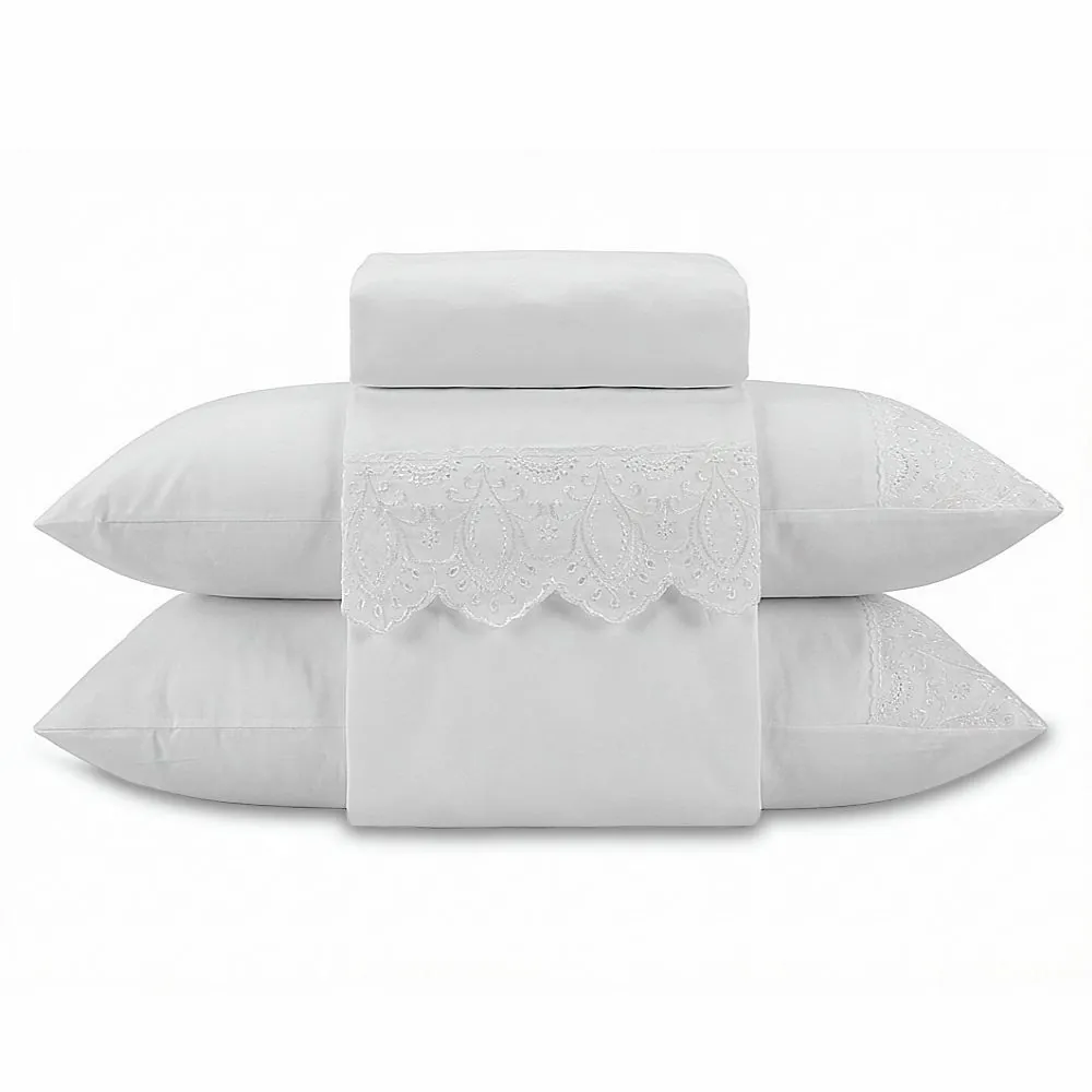 Jogo de Cama Casal Imperial com Renda 4 pçs - Branco