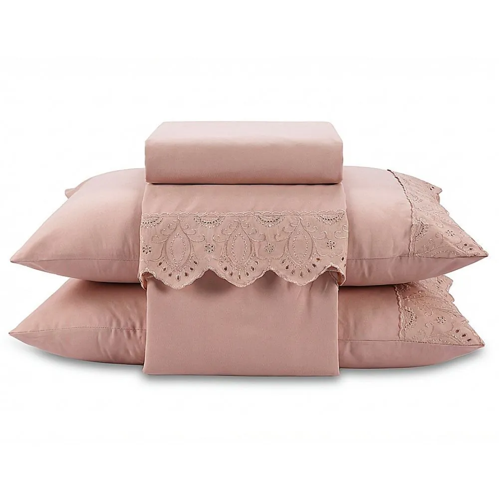Jogo de Cama Casal Imperial com Renda 4 pçs - Rosa