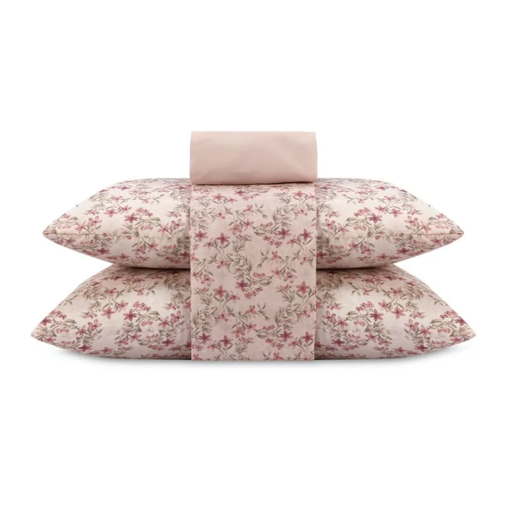 Jogo de Cama Casal Napoli 4 pçs - Elise Flowers Rosa