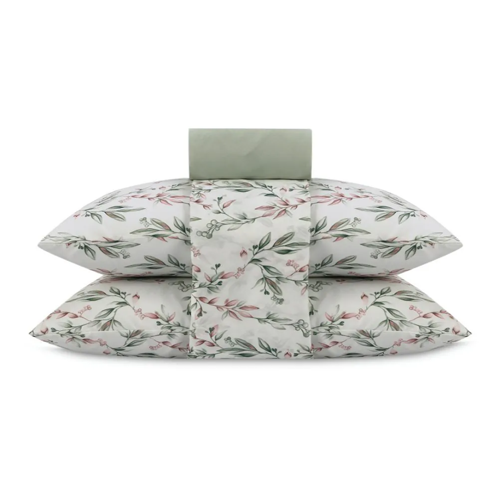 Jogo de Cama Casal Napoli 4 pçs - Olivia Folhas Verdes