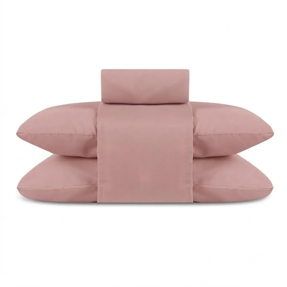 Jogo de Cama Casal Percal Buona Fortuna 4 pçs - Rosa Liso Novo