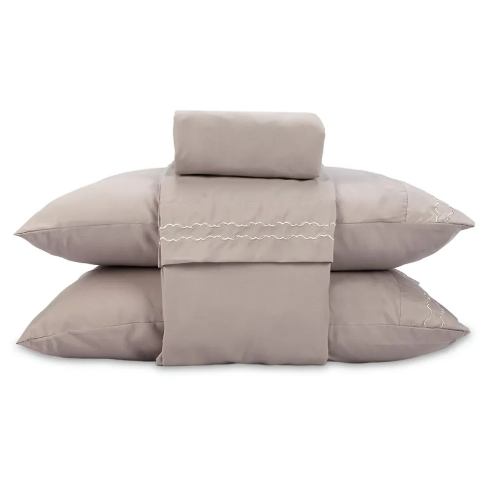 Jogo de Cama Imperial Casal com Bordado 4 pçs - Bege