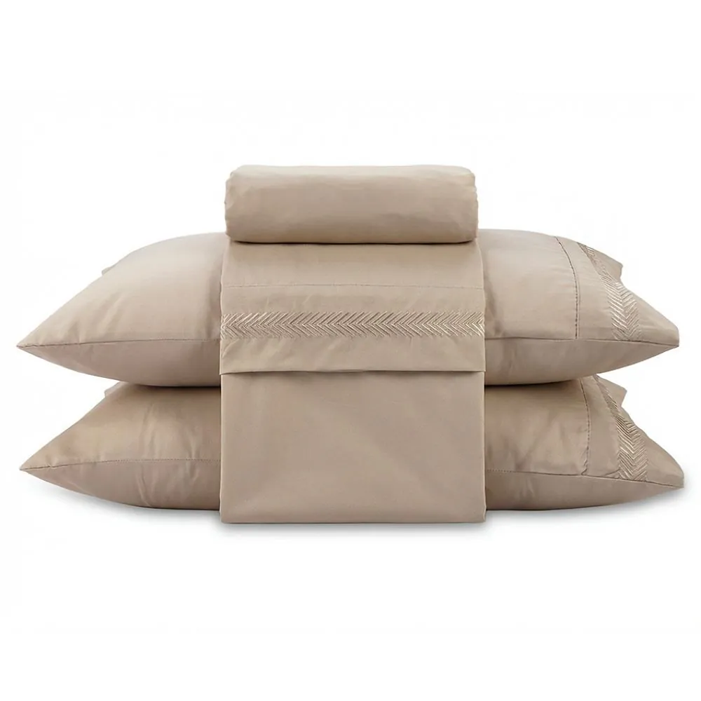 Jogo de Cama King Bordado 4 pçs - Bege