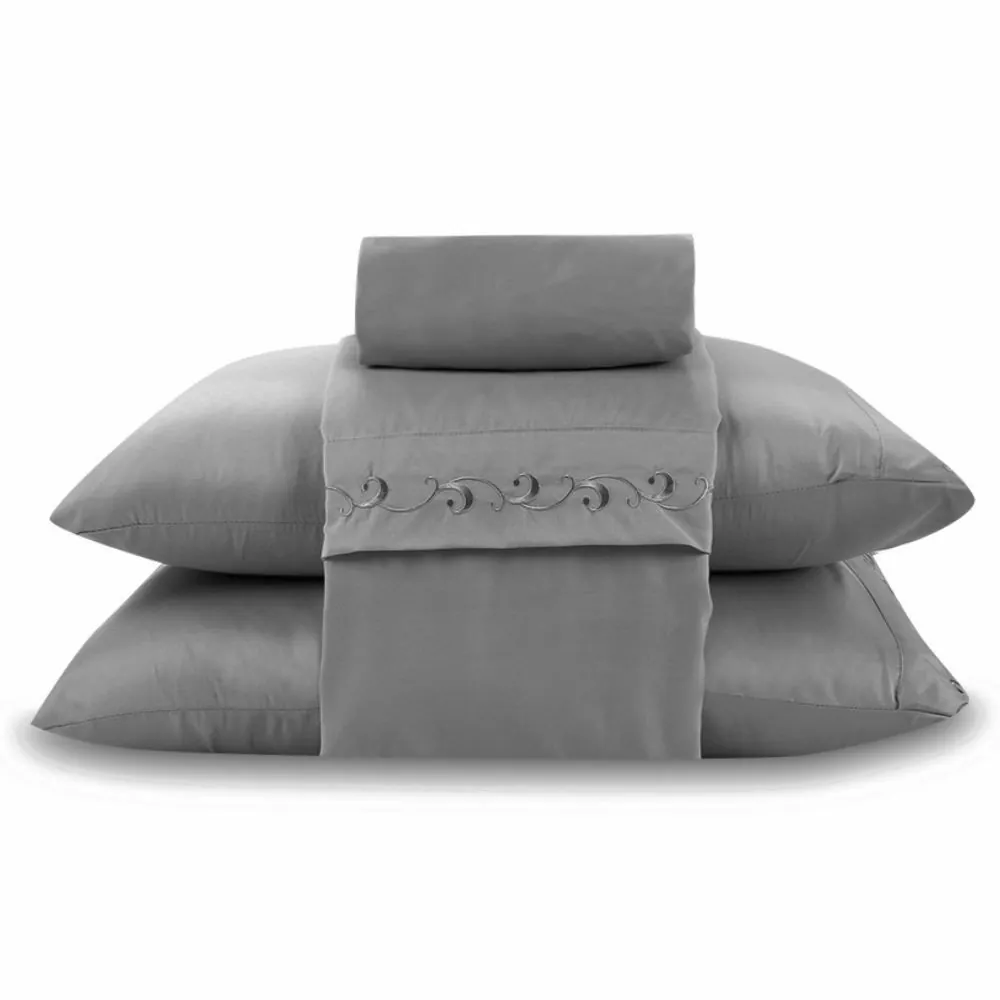 Jogo de Cama King com Bordado Imperial 4 pçs - Cinza Amianto