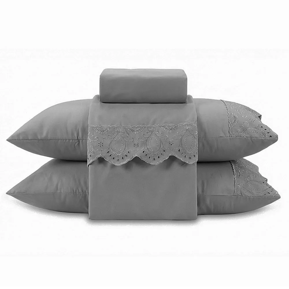 Jogo de Cama King Imperial com Renda 4 pçs - Cinza Amianto