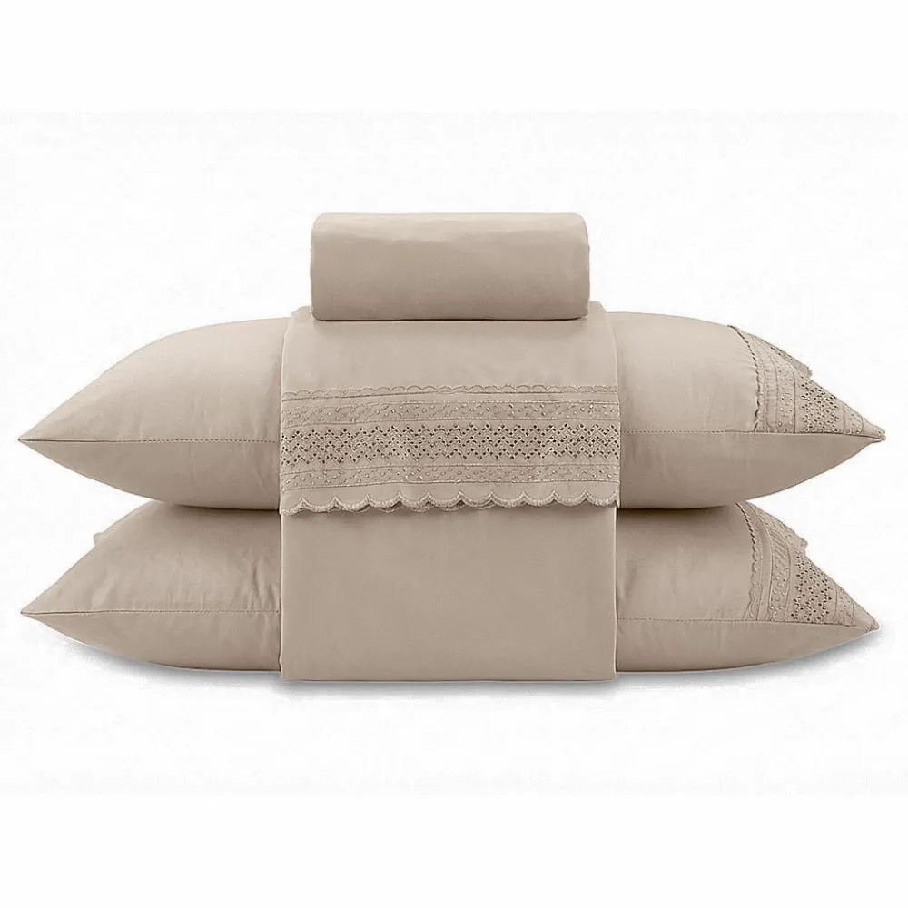 Jogo de Cama King Renda Imperial 4 pçs - Bege