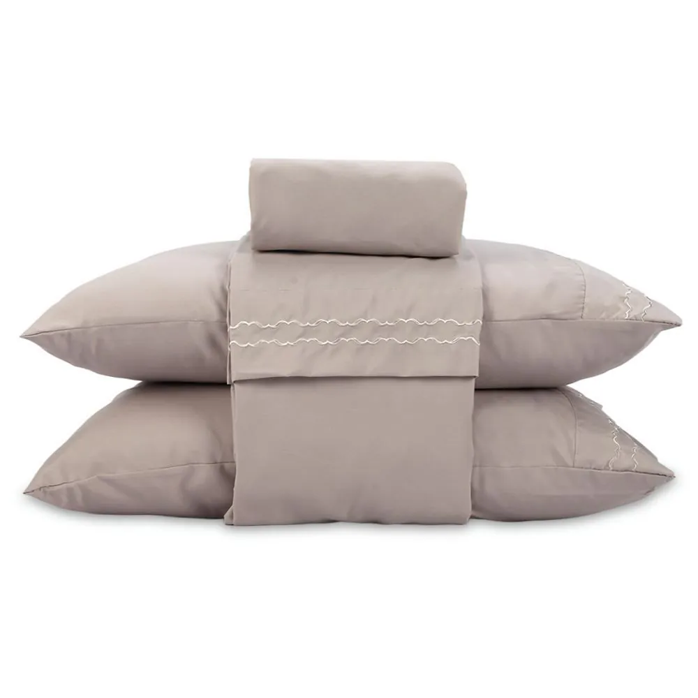 Jogo de Cama Queen Bordado Imperial 4 pçs - Bege