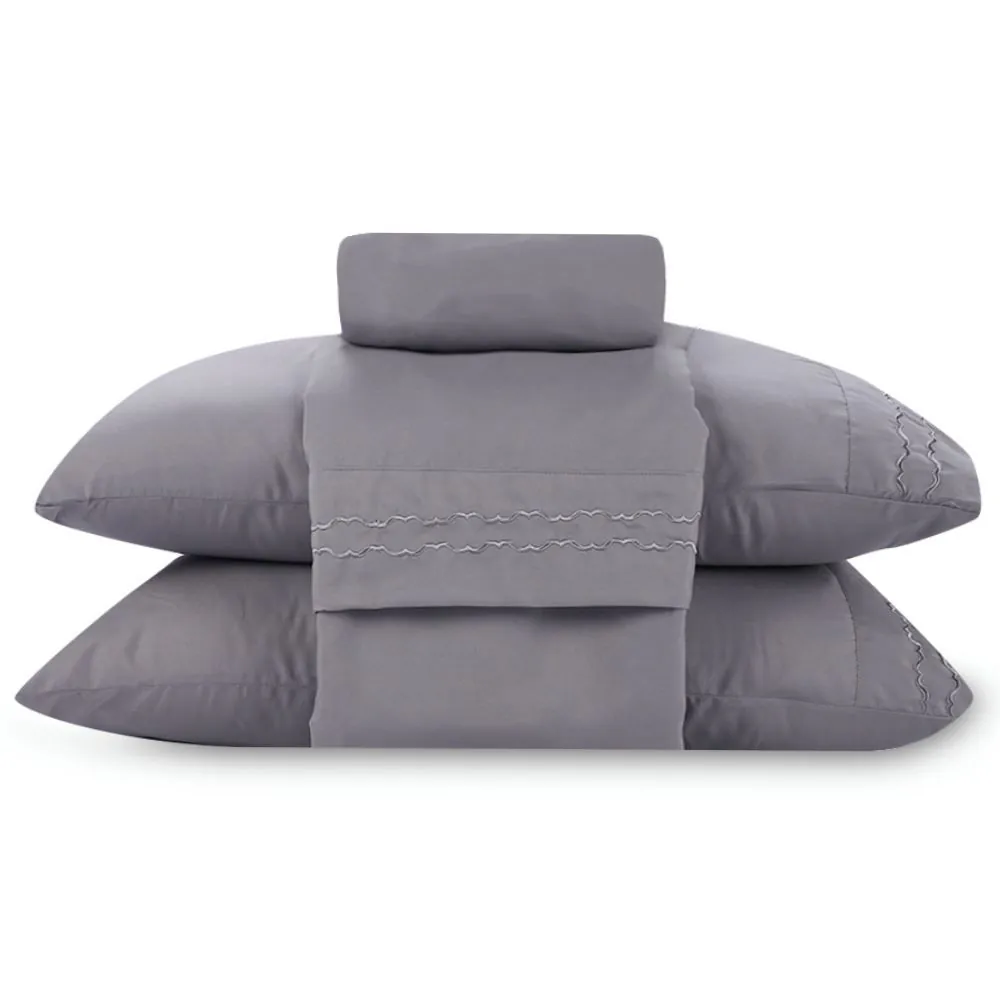 Jogo de Cama Queen Bordado Imperial 4 pçs - Cinza Amianto