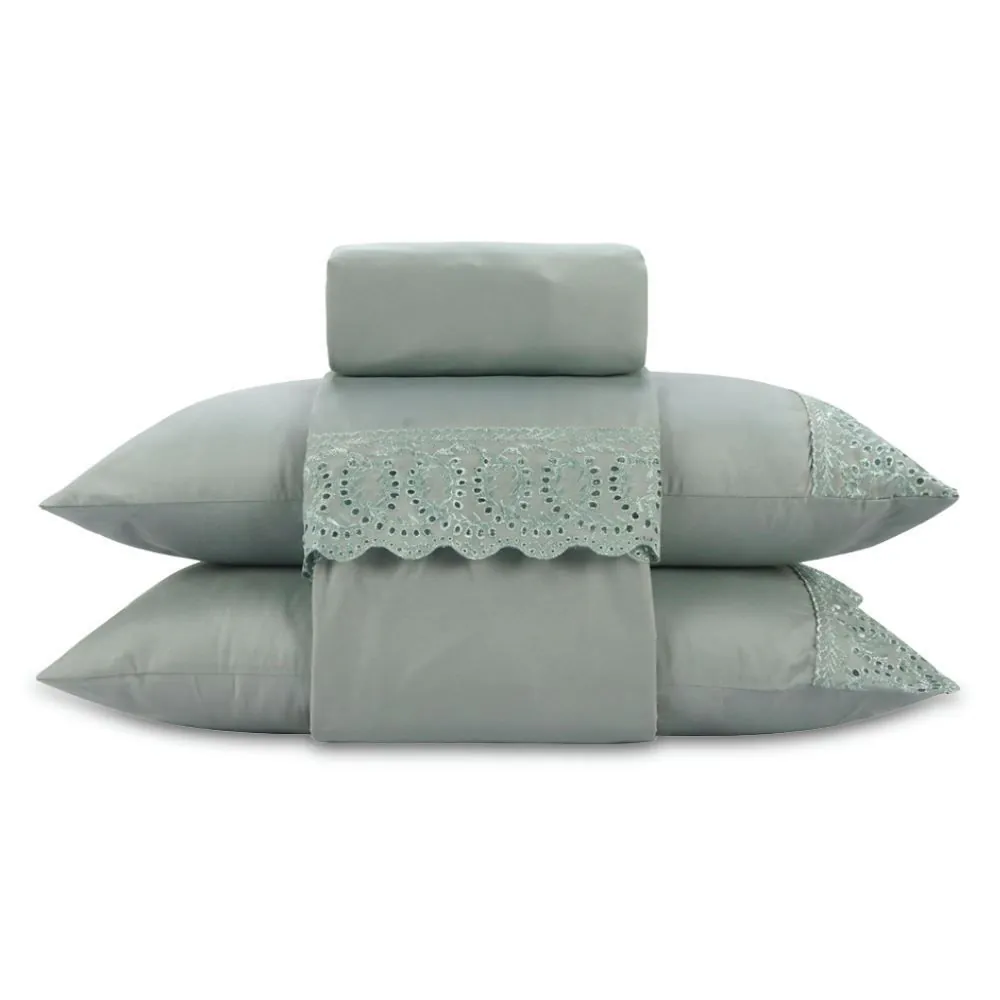 Jogo de Cama Queen com Renda 4 pçs - Verde