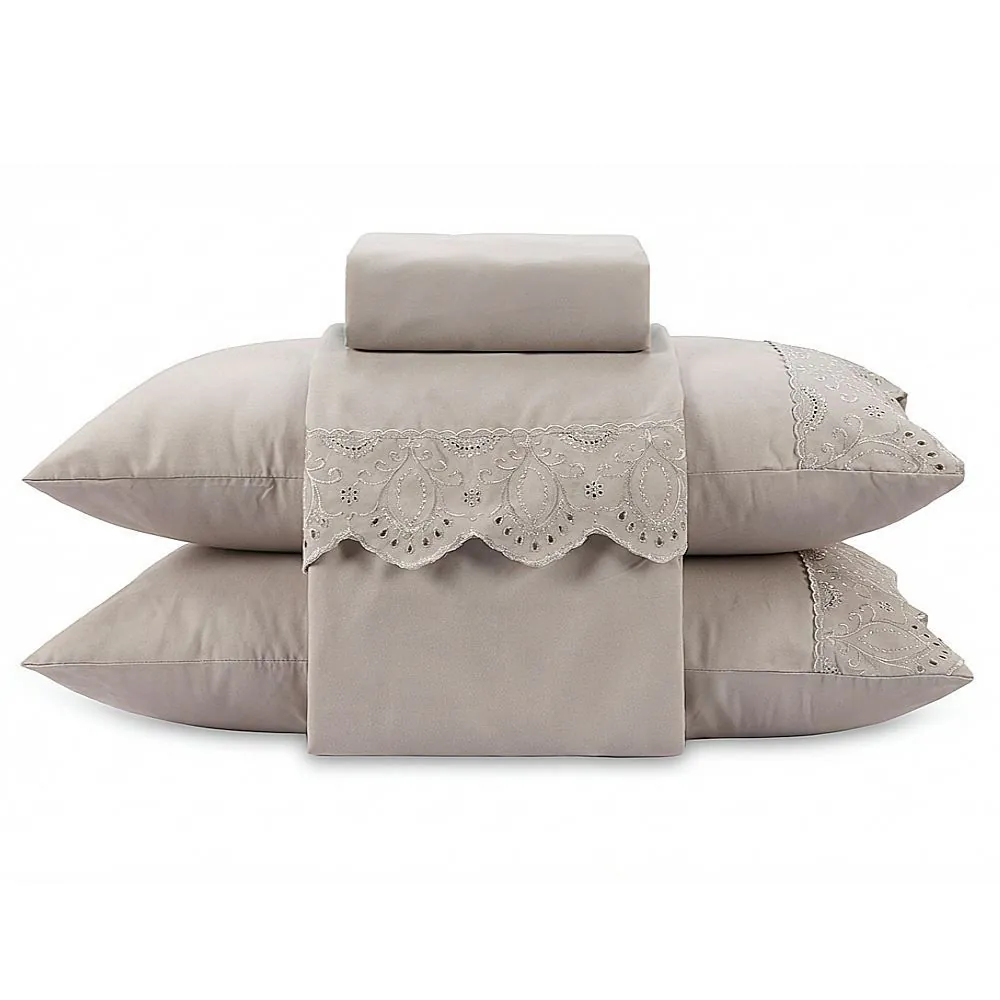 Jogo de Cama Queen Imperial com Renda 4 pçs - Bege