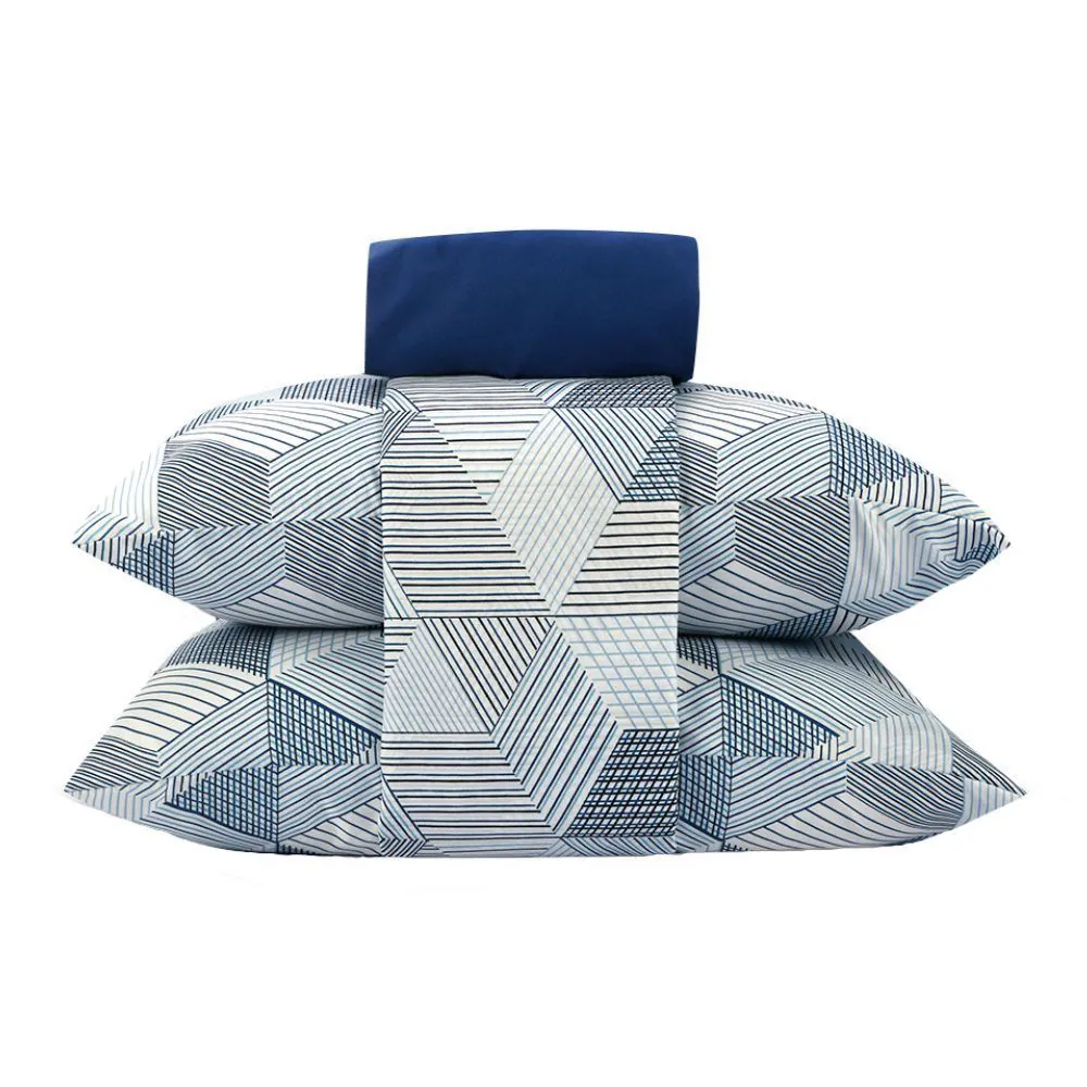 Jogo de Cama Queen Napoli 4 pçs - Cubos Geométricos Azul