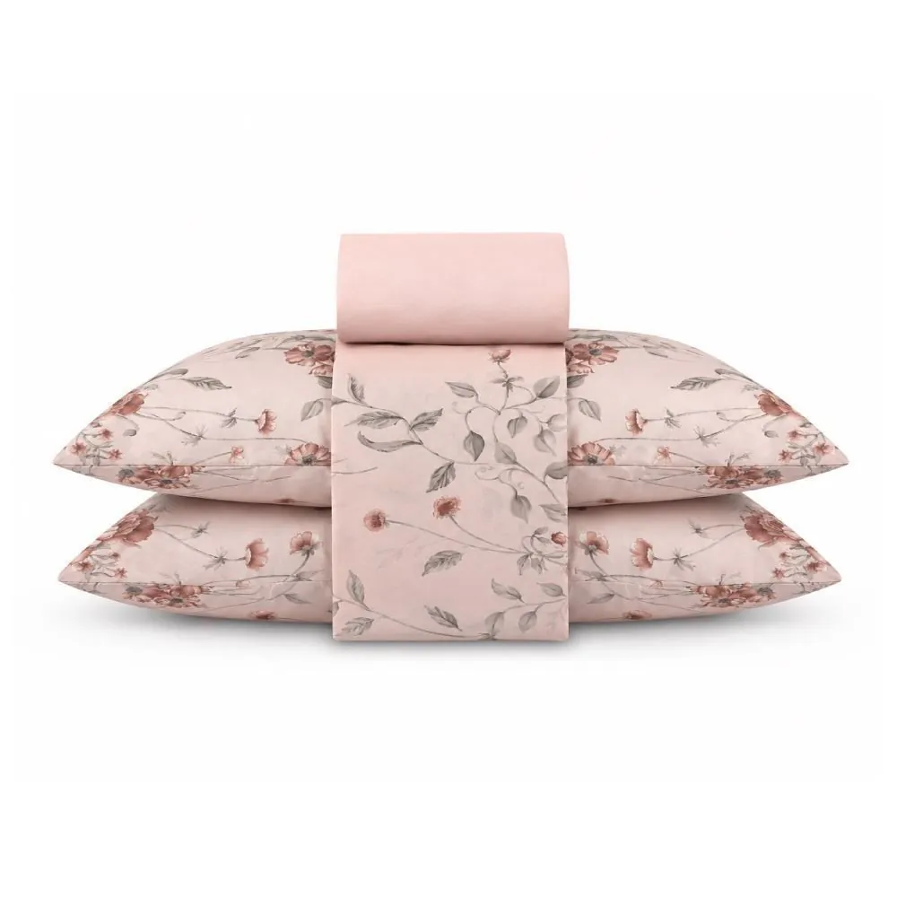 Jogo de Cama Queen Napoli 4 pçs - Suri Flowers Rosa