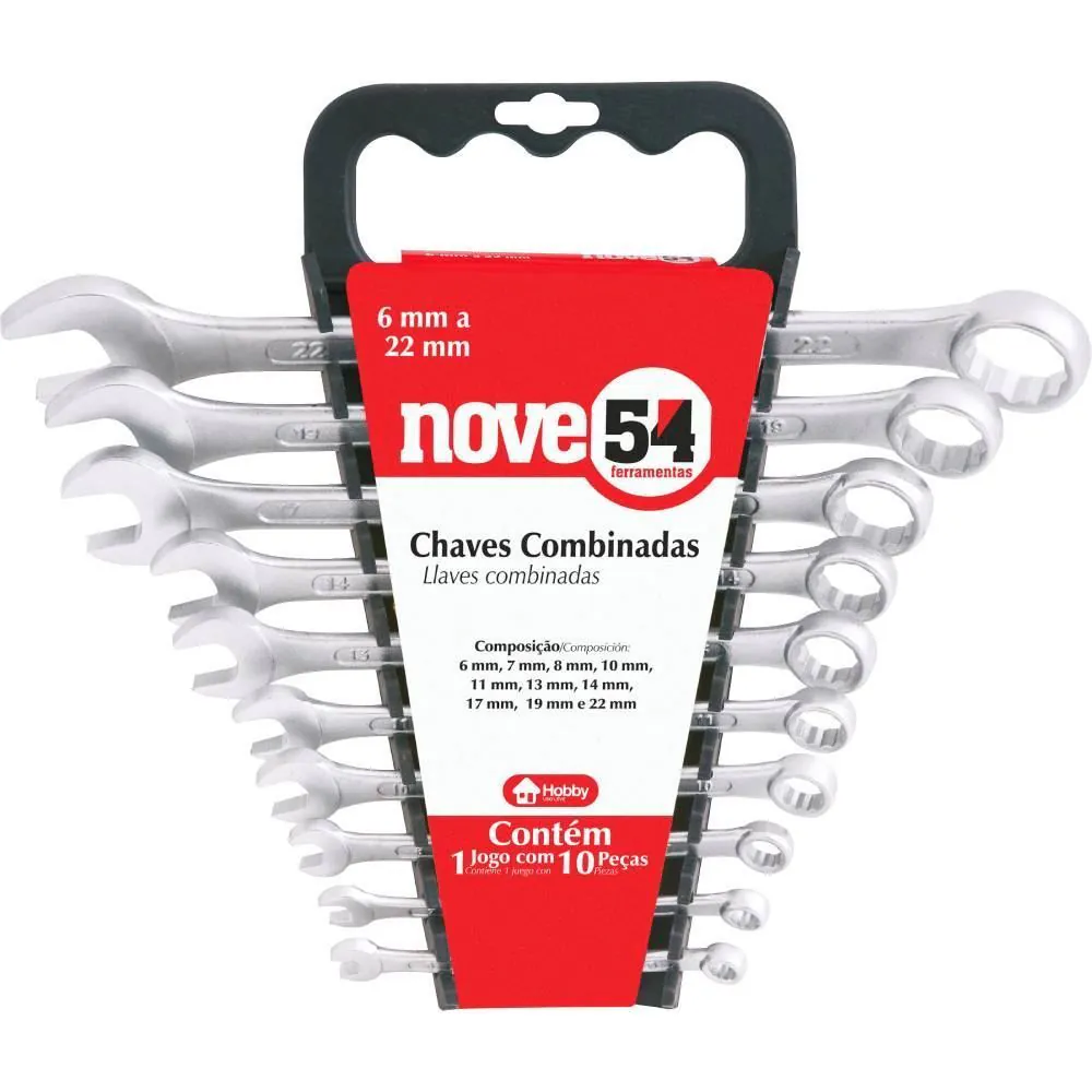 Jogo de Chaves Combinadas 6 a 22 Mm com 10 Peças Nove54