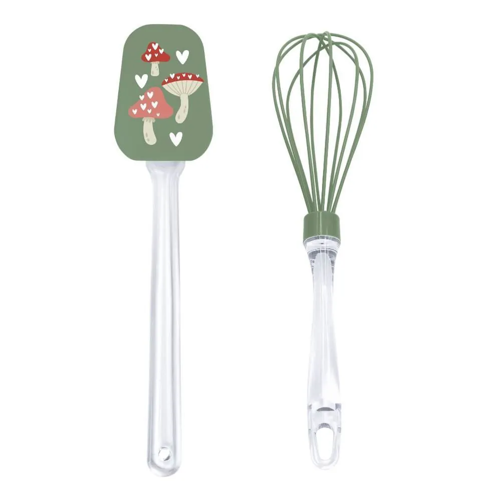 Jogo de Espátula e Fouet de Silicone Cogumelo Verde - 2 Peças