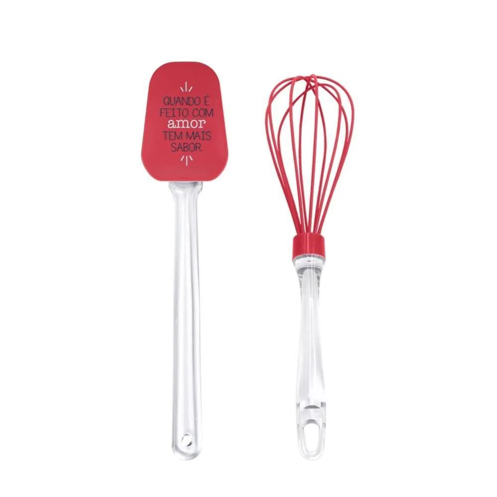 Jogo de Espátula e Fouet de Silicone Feito com Amor - 2 Peças
