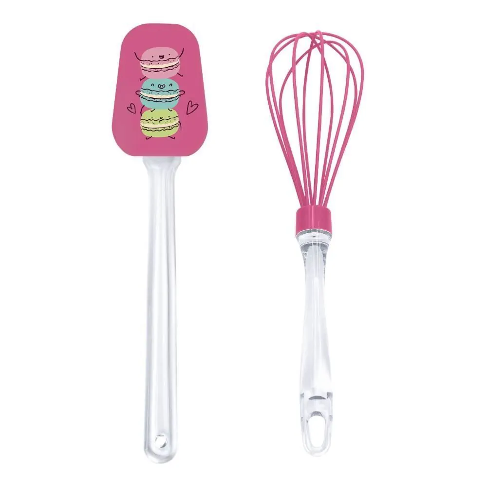 Jogo de Espátula e Fouet de Silicone Macarons 2 Peças - Rosa