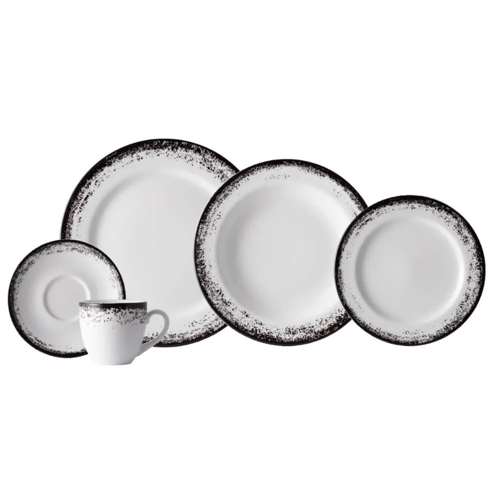 Jogo de Jantar Névoa Preto Schmidt 30 Peças - Porcelana