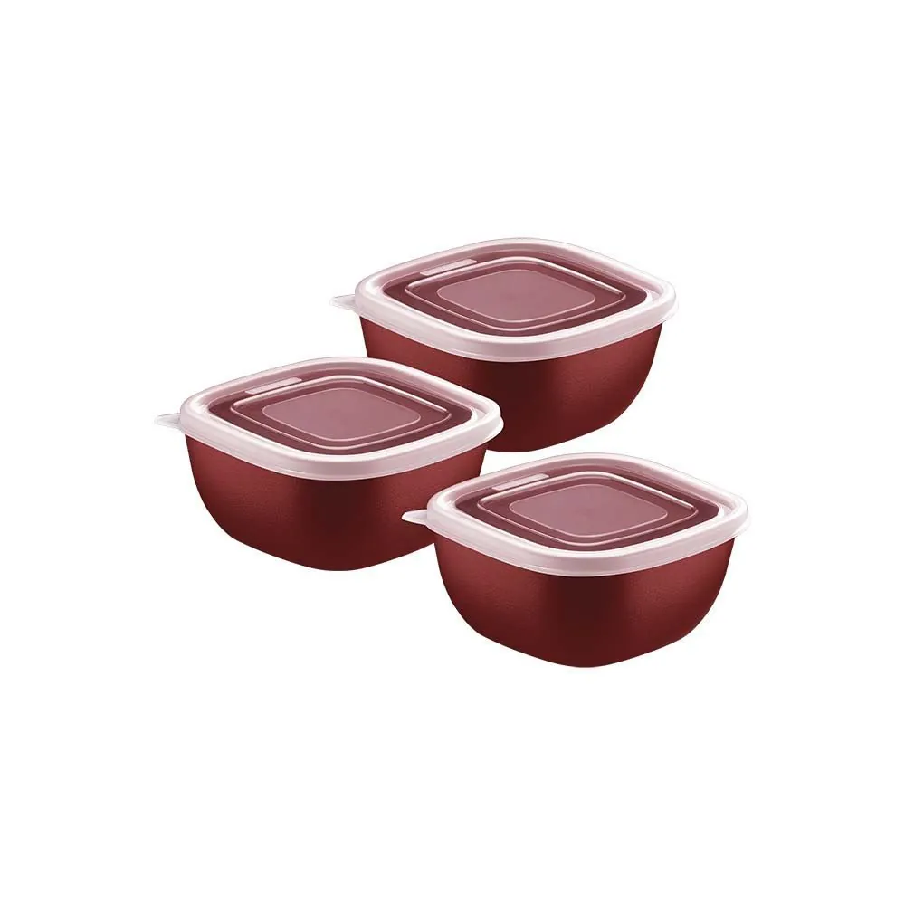 Jogo de Potes Tramontina Mixcolor Tampa Transparente 300 ml 3 Peças - Bordo