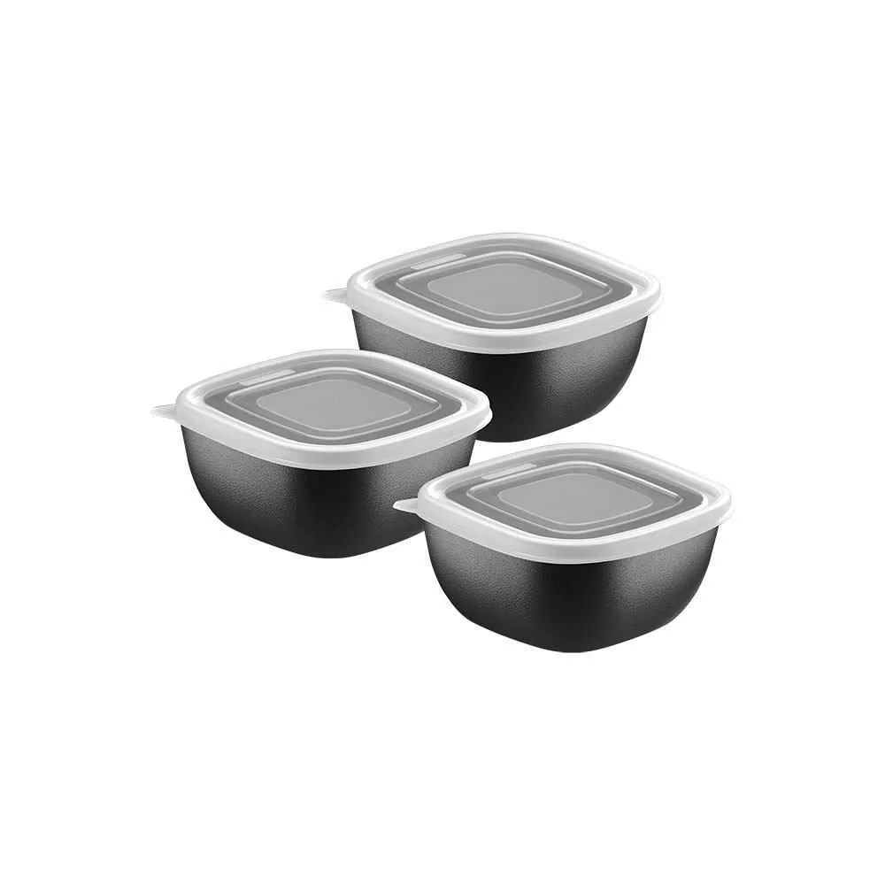 Jogo de Potes Tramontina Mixcolor Tampa Transparente 300 ml 3 Peças - Preto