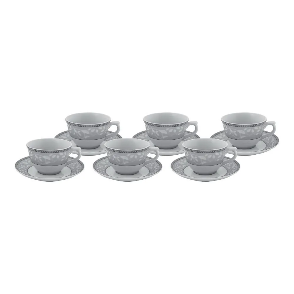 Jogo de Xicaras com Pires Porcelana Atenas 220 ml - 12 Peças