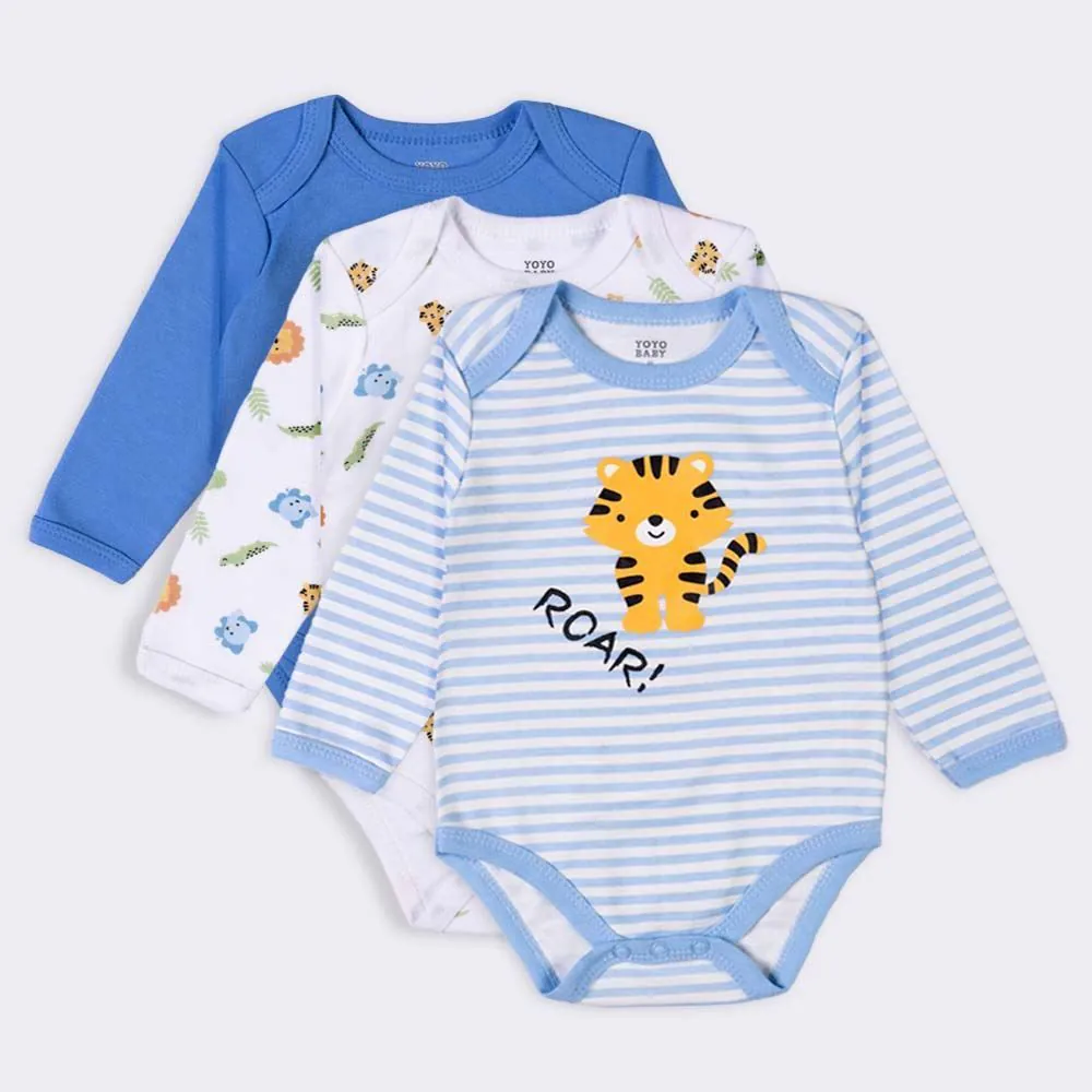 Kit Bebê Body Manga Longa 3 Peças Yoyo Baby Blue Leao