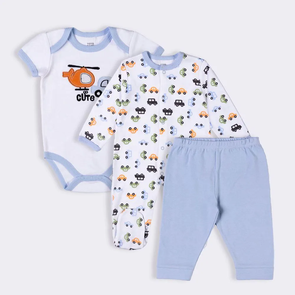 Kit Bebê Macacão, Body e Calça Yoyo Baby Branco Helicoptero