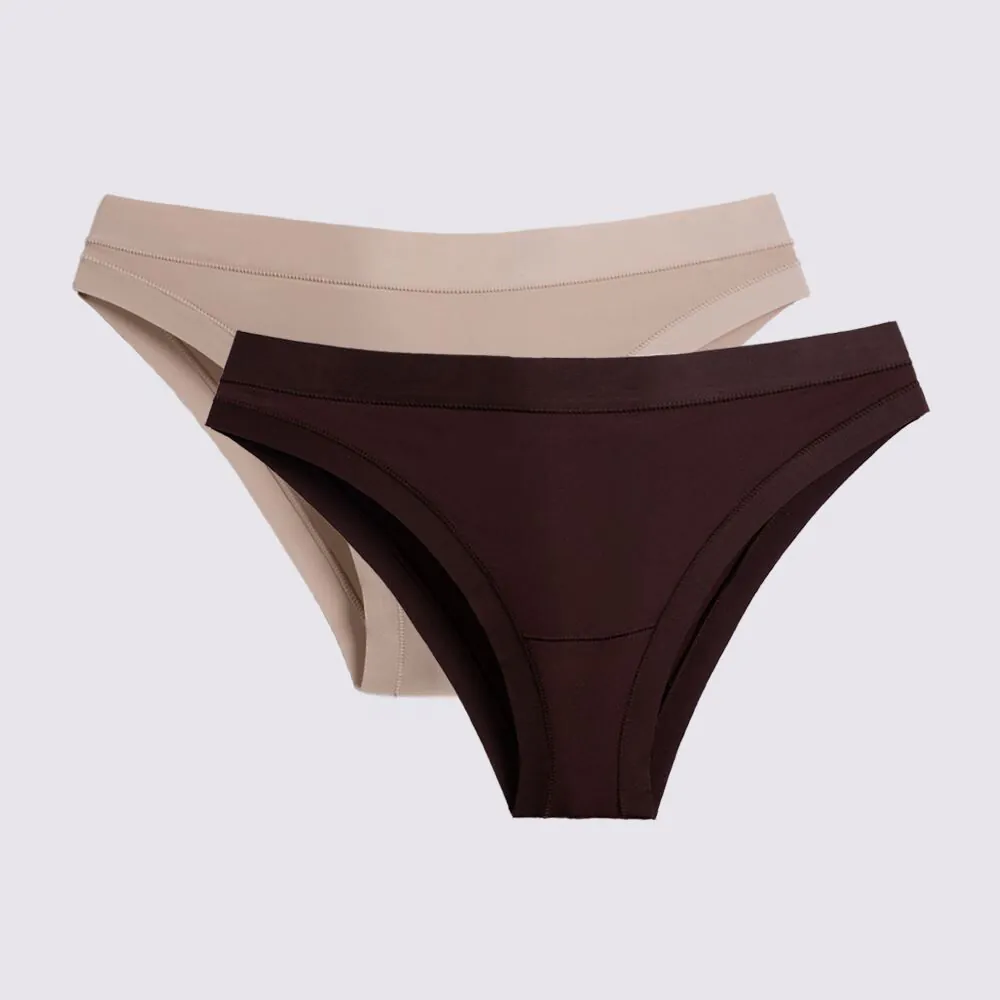 Kit Calcinha Tanga em Sensitive com 2 Unidades DelRio D2 Cafe/Areia
