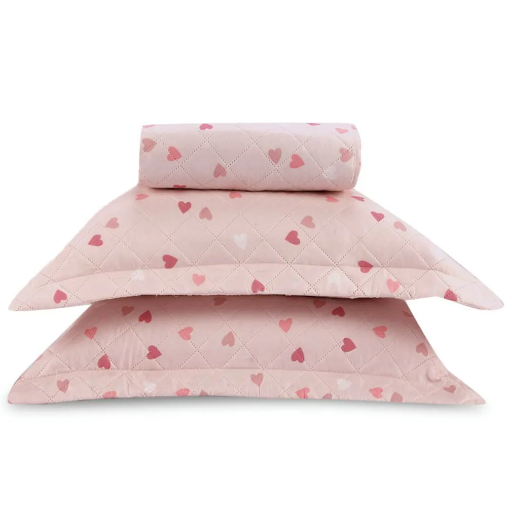 Kit Colcha Casal Estampada Versalhes/Napoli 3 Peças - Corações Rose
