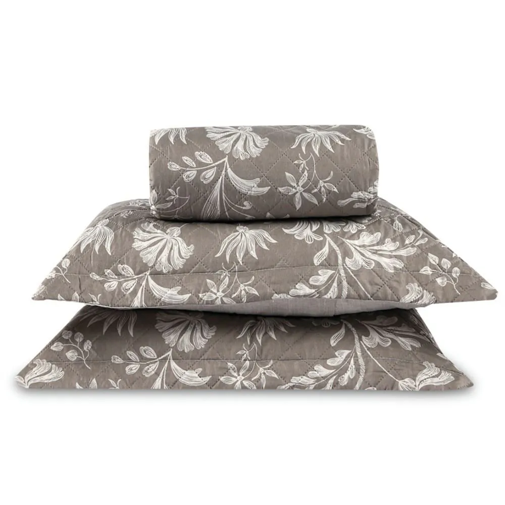 Kit Colcha Casal Versalhes/Napoli Estampada 3 Peças - Floral Taupe