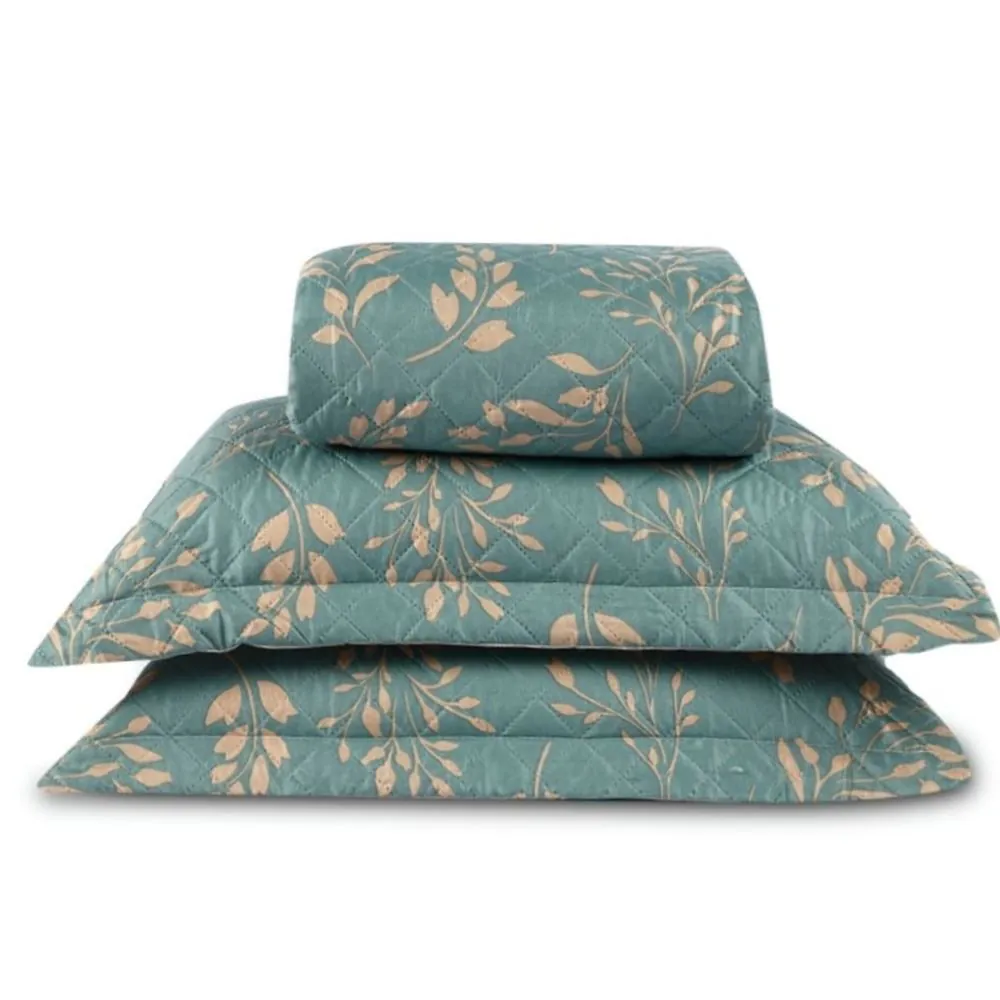 Kit Colcha Casal Versalhes/Napoli Estampada 3 Peças - Folhagens Verde