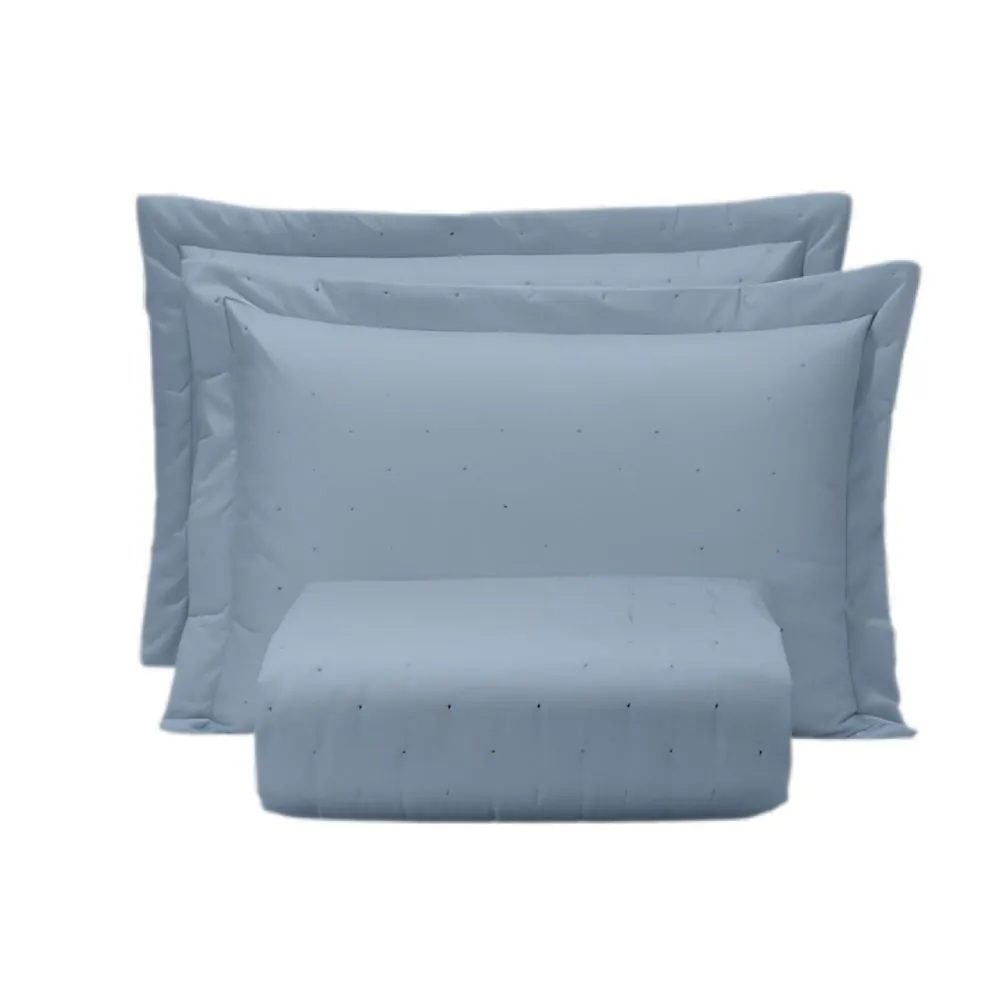 Kit Colcha King Requinte 3 Peças - Azul Stone